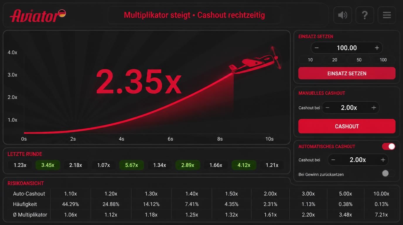 Spielmechanik mit Multiplikator und Cashout Optionen